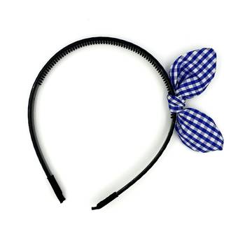 Viaana big checks ear knot hair band dark blue color 1