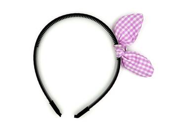 Viaana big checks ear knot hair band light pink color 1
