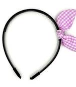 Viaana big checks ear knot hair band light pink color
