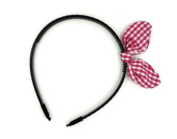 Viaana big checks ear knot hair band dark pink color 1