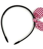 Viaana big checks ear knot hair band dark pink color