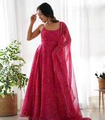 Pure Soft Lightweight Chiffon Fabric Bandhej Print Fully Flair Gown, Dupatta And Pent