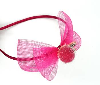 Viaana net bow hair band dark pink color 1