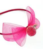 Viaana net bow hair band dark pink color