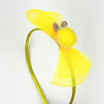 Viaana net bow hair band yellow color 1