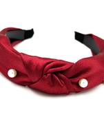 Viaana pearl bow hair band red col0r