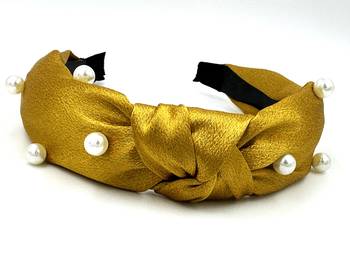 Viaana pearl bow hair band mustard yellow col0r 1