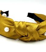 Viaana pearl bow hair band mustard yellow col0r