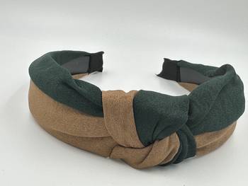 Viaana knot two colour hair band beige and dark green color 1