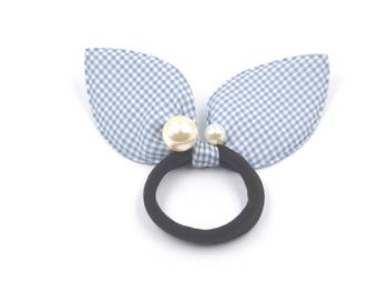 Viaana checks print ears rubber band with attached pearls light blue color 1