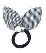 Viaana checks print ears rubber band with attached pearls blue color