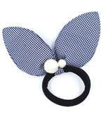 Viaana checks print ears rubber band with attached pearls black color