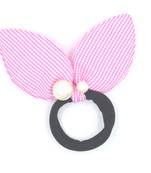 Viaana checks print ears rubber band with attached pearls pink color