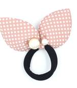 Viaana polka print ears rubber band with attached pearls peach color