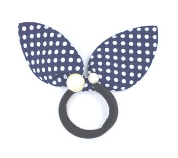 Viaana polka print ears rubber band with attached pearls dark blue color 1