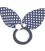 Viaana polka print ears rubber band with attached pearls dark blue color