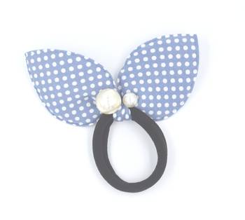 Viaana polka print ears rubber band with attached pearls blueish grey color 1