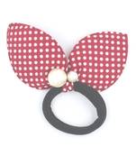 Viaana polka print ears rubber band with attached pearls maroon color