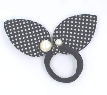 Viaana polka print ears rubber band with attached pearls black color 1