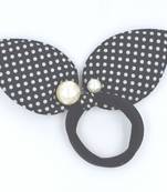 Viaana polka print ears rubber band with attached pearls black color