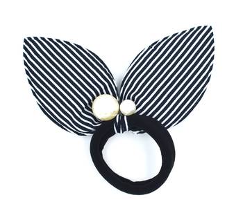 Viaana print ears rubber band with attached pearls black color 1