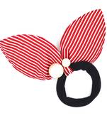 Viaana print ears rubber band with attached pearls red color