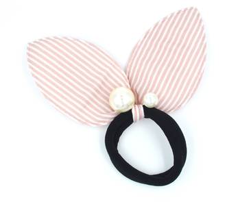 Viaana print ears rubber band with attached pearls peach colour 1