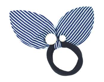 Viaana print ears rubber band with attached pearls dark blue color 1