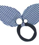Viaana print ears rubber band with attached pearls dark blue color