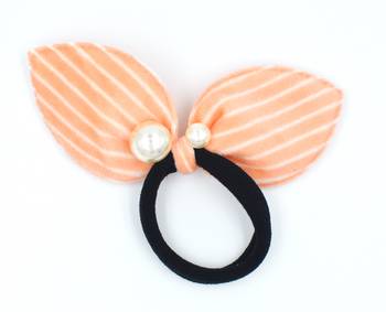 Viaana print ears rubber band with attached pearls orange color 1