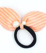 Viaana print ears rubber band with attached pearls orange color
