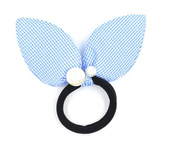 Viaana checks print ears rubber band with attached pearls blue color 1