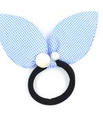 Viaana checks print ears rubber band with attached pearls blue color