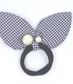 Viaana checks print ears rubber band with attached pearls black color