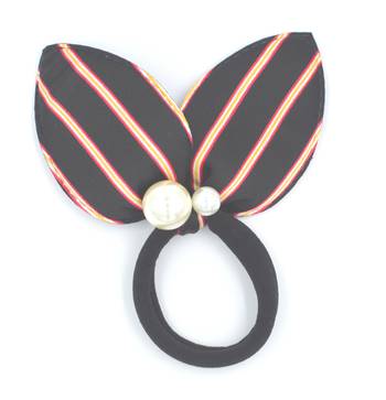Viaana print ears rubber band with attached pearls black color 1