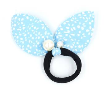 Viaana flower print ears rubber band with attached pearls blue color 1