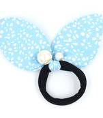 Viaana flower print ears rubber band with attached pearls blue color