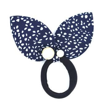 Viaana flower print ears rubber band with attached pearls dark blue color 1
