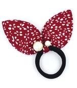 Viaana flower print ears rubber band with attached pearls red color