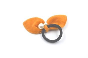 Viaana velvet ears rubber band with attached pearls brown color 1