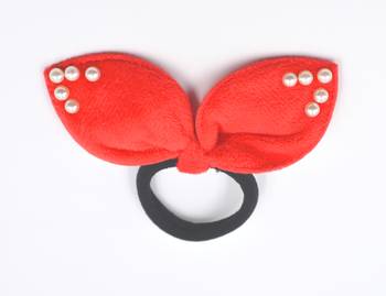 Viaana velvet ears rubber band with attached pearls red color 1