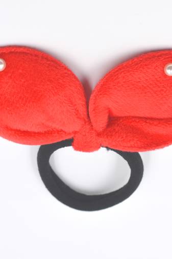 Viaana velvet ears rubber band with attached pearls red color