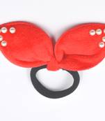 Viaana velvet ears rubber band with attached pearls red color