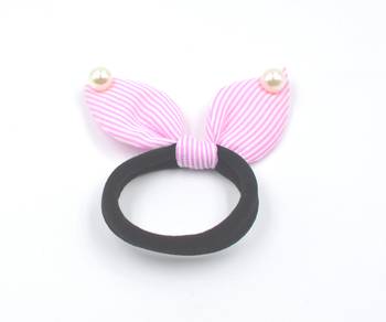 Viaana print ears rubber band with attached pearls pink color 1
