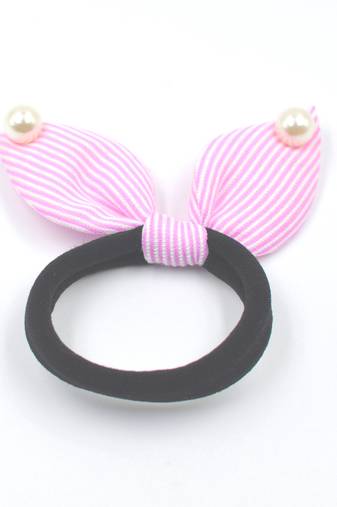 Viaana print ears rubber band with attached pearls pink color