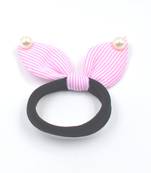 Viaana print ears rubber band with attached pearls pink color