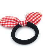 Viaana checks print ears rubber band with attached pearls red color