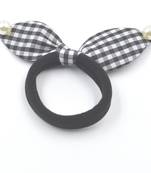Viaana checks print ears rubber band with attached pearls black color