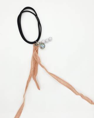 Viaana checks print ears rubber band with attached pearls red color 1