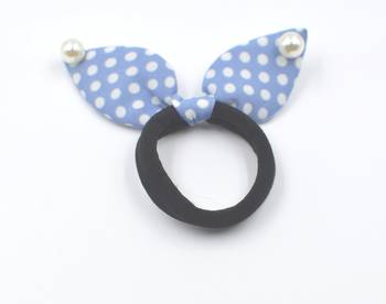 Viaana polka print ears rubber band with attached pearls greyish blue color 1